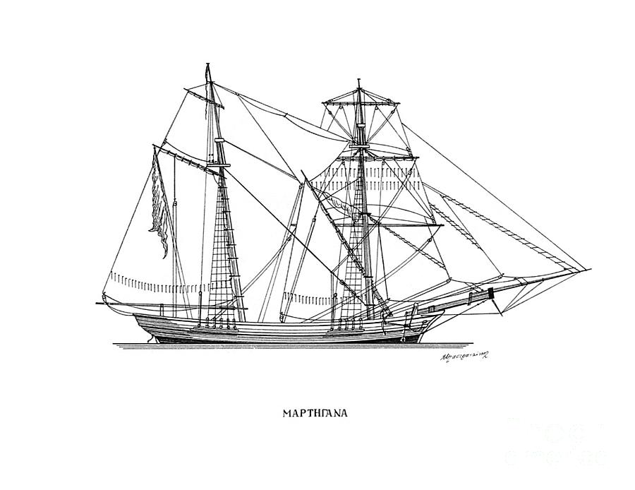Martigana - tarditional Greek sailing ship Drawing by Panagiotis Mastrantonis