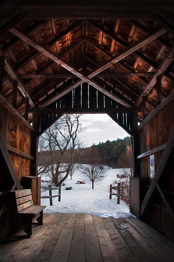 Martin Covered Bridge in Winter - Marshfield, Vermont Photograph by Joann Vitali