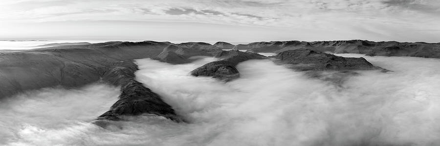 Martindale and Ullswater cloud inversion black and white Photograph by Sonny Ryse