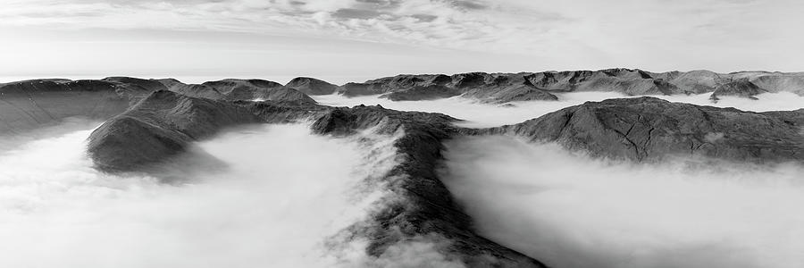 Martindale Ullswater Cloud Inversion Aerial Lake district black and white Photograph by Sonny Ryse