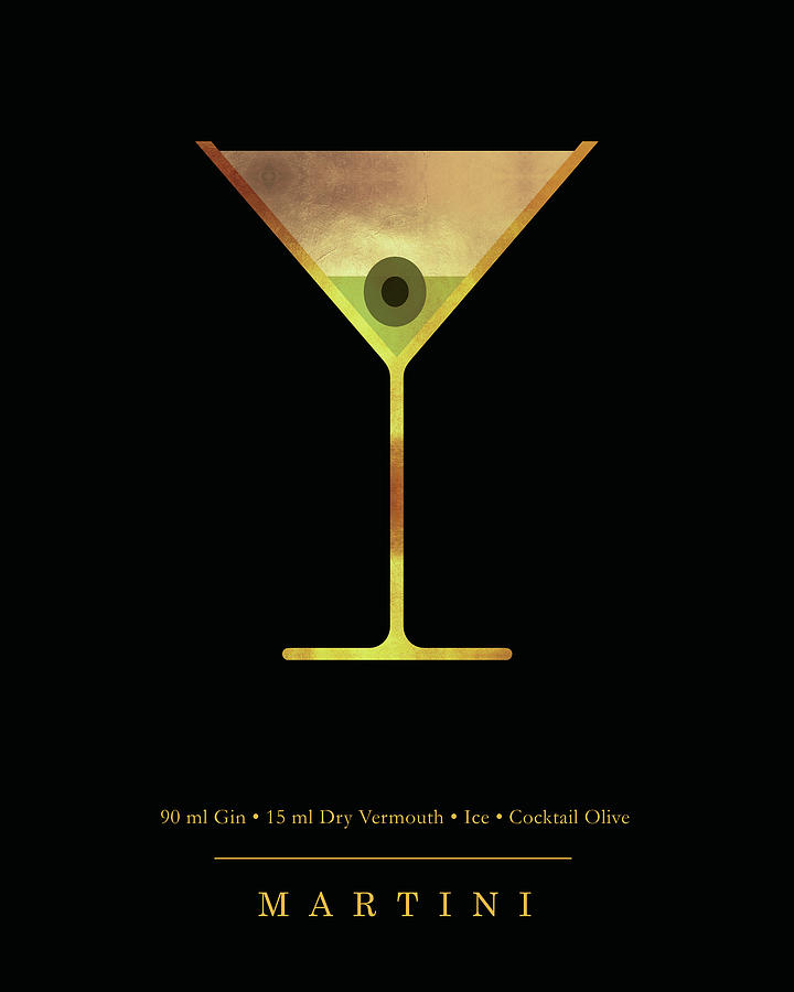 Martini Cocktail - Classic Cocktail Print - Black And Gold - Modern, Minimal Lounge Art Digital Art