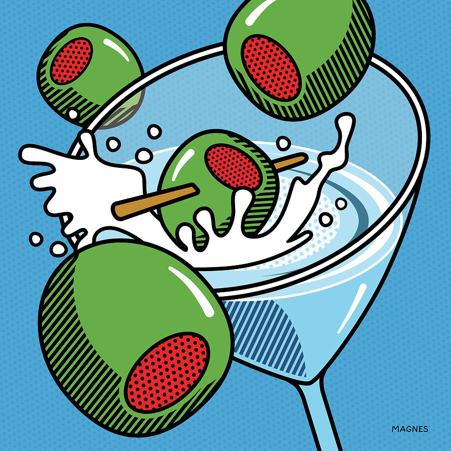 Martini with Olives on Blue Digital Art by Ron Magnes