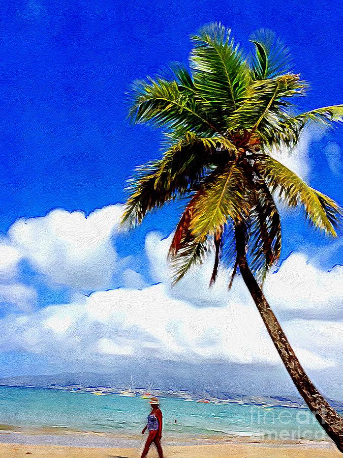 Martinique Beach Scene With Palm Tree Digital Art