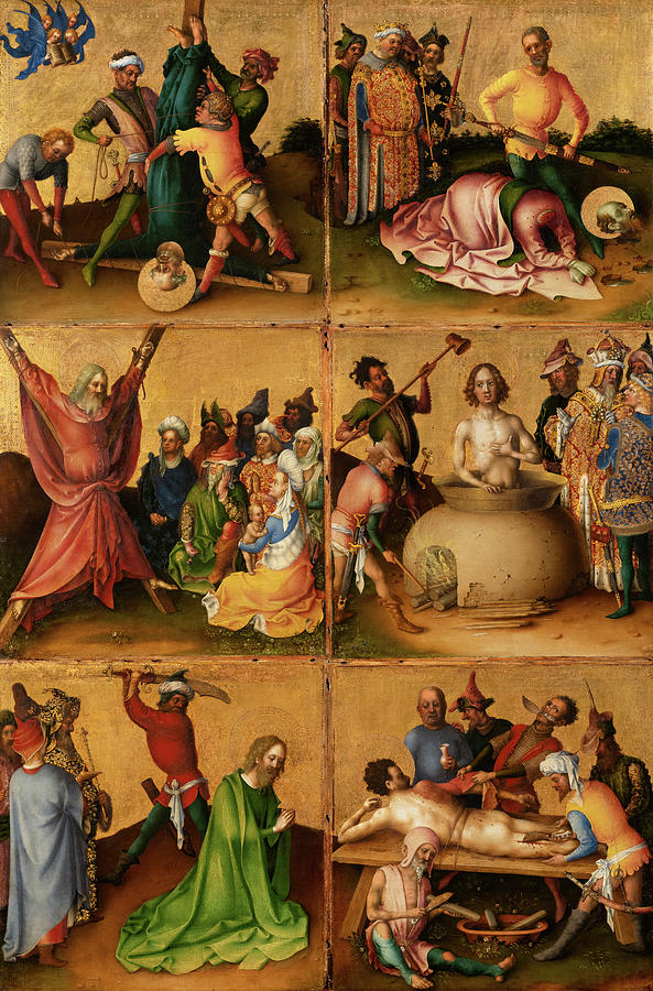 Jesus Christ Painting - Martyrdom of the Apostles, Left Panel by Stefan Lochner