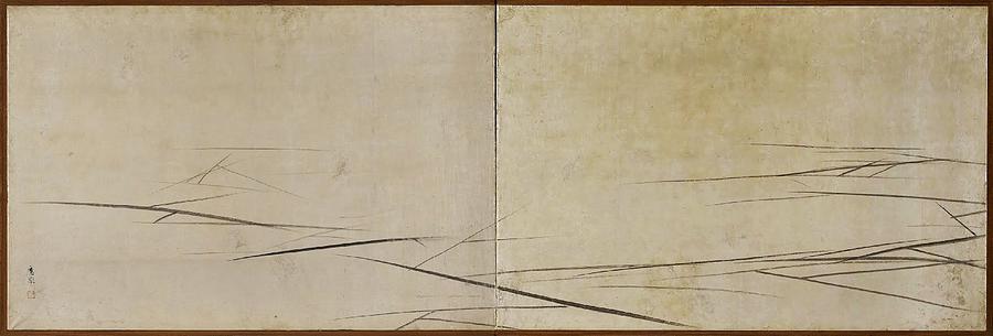 Maruyama Okyo, Cracked ice, a 2-fold screen painting. These type of painting were used in tea ceremo Painting by Maruyama Okyo