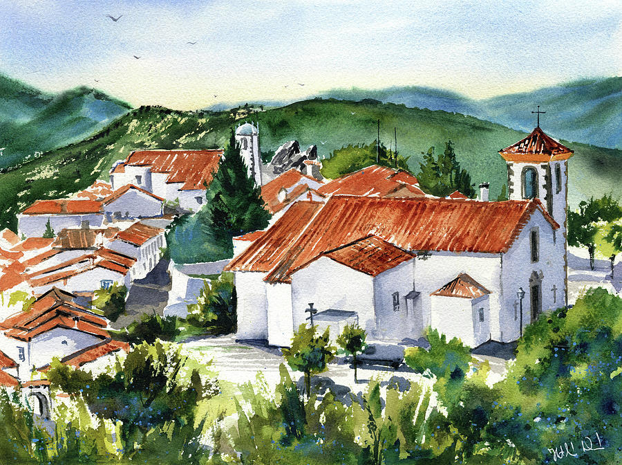 Marvao Hilltop Village in Portugal Painting by Dora Hathazi Mendes