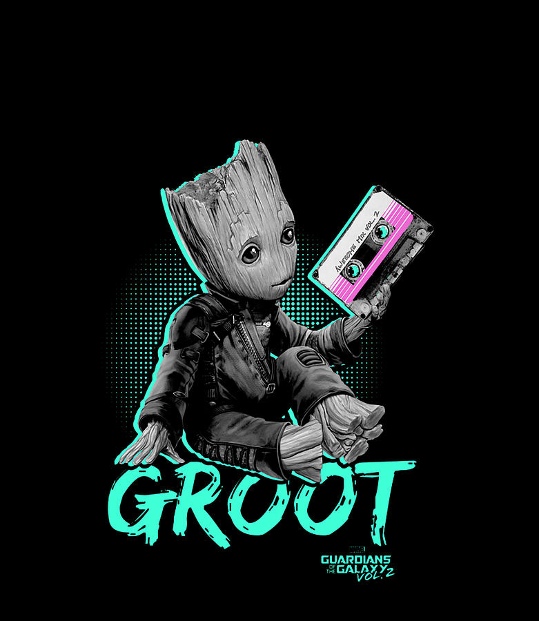 Marvel Guardians Vol 2 Baby Groot Neon Tape Graphic Digital Art by Quynh Vo