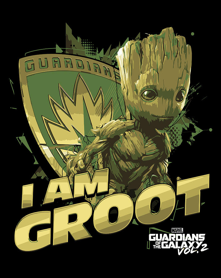 Marvel Guardians Vol 2 I Am Groot Shield Splash Drawing by Tintin Bjorklund