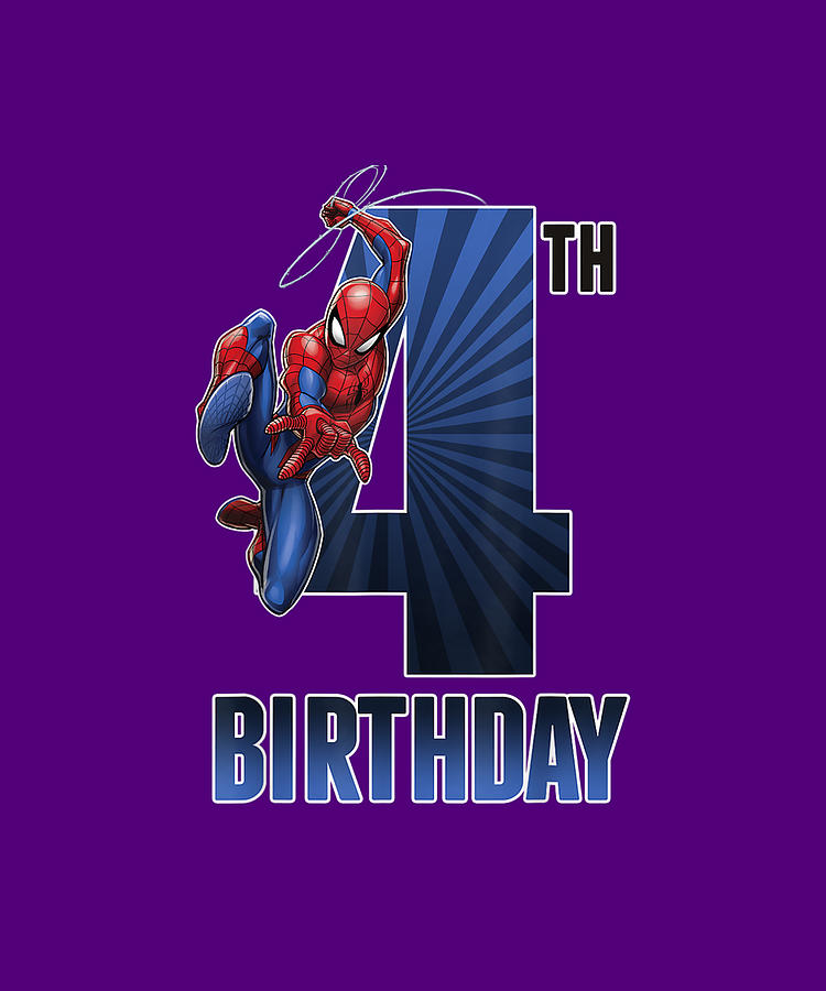 Avengers Drawing - Marvel Spider-Man Swinging 4th Birthday Graphic T-Shirt by Tran Alice