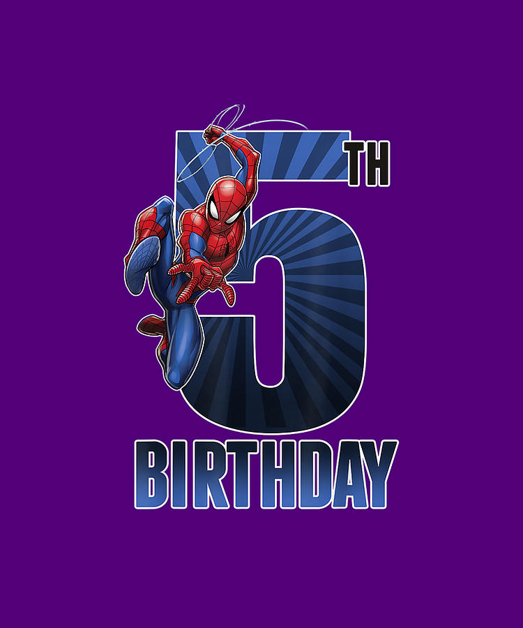 Avengers Drawing - Marvel Spider-Man Swinging 5th Birthday Graphic T-Shirt T-Shirt by Tran Alice