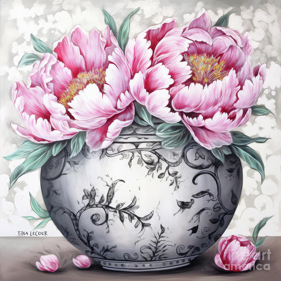 Marvelous Pink Peonies Painting by Tina LeCour