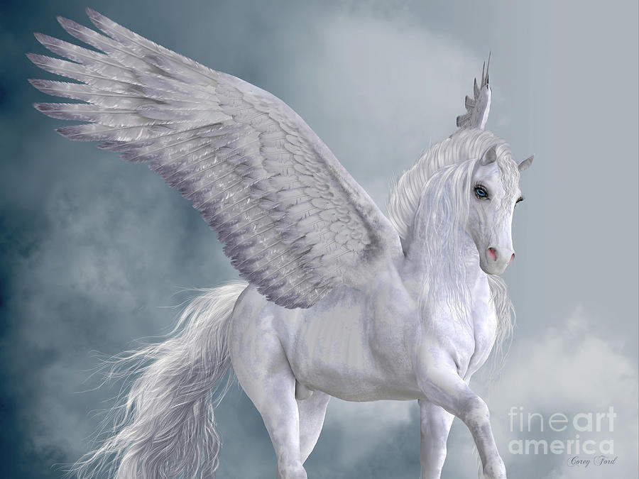 Marvelous White Pegasus Digital Art by Corey Ford