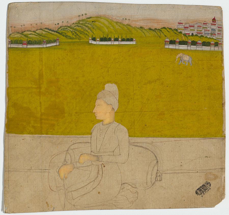 Marwar painting Kishangarh Style A noble youth seated on a terrace 18th century Painting by Artistic Rifki