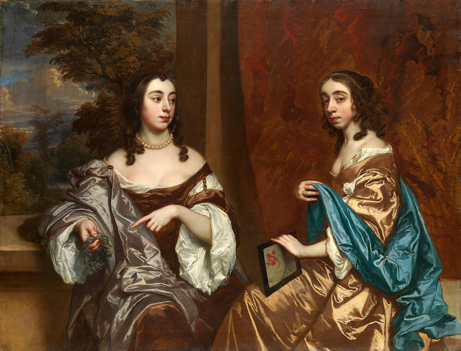 Mary Capel, Later Duchess of Beaufort, and Her Sister Elizabeth , Countess of Carnarvon Painting by Peter Lely