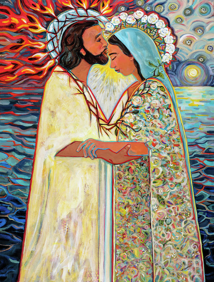Rose Painting - Mary is Crowned Queen of Heaven by Jen Norton