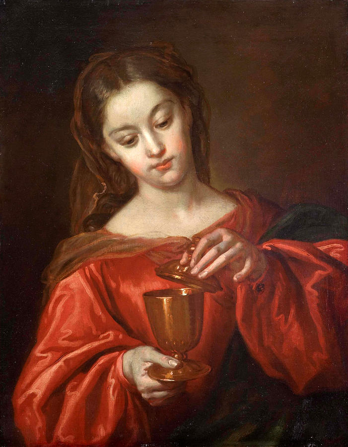 Mary  Magdalene holding a Jar of Ointment Painting by Juan Martin Cabezalero