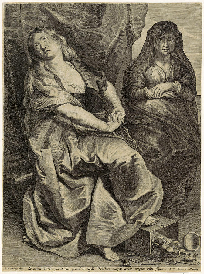 Mary Magdalene renouncing all earthly vanities Drawing by Lucas Vorsterman
