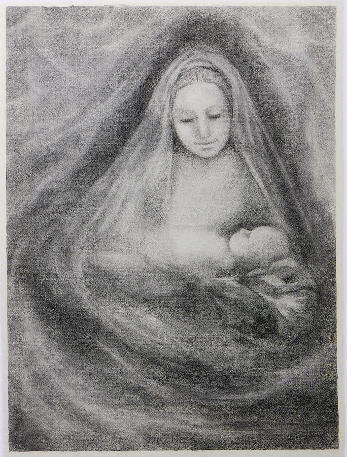 Mary With Child Drawing by Britta Burmehl