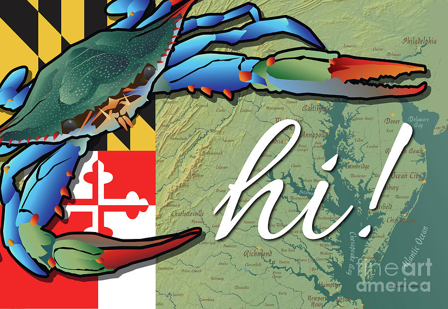 Maryland Map Digital Art - Maryland Blue Crab Hi by Joe Barsin