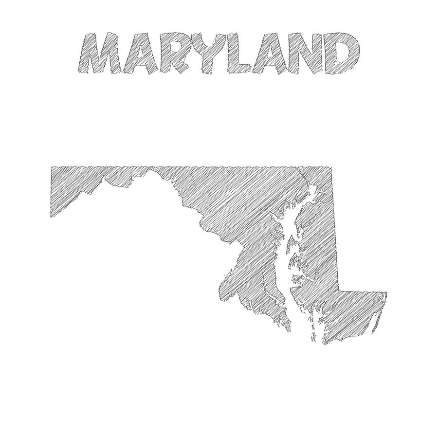 Maryland map hand drawn on white background Drawing by Bgblue