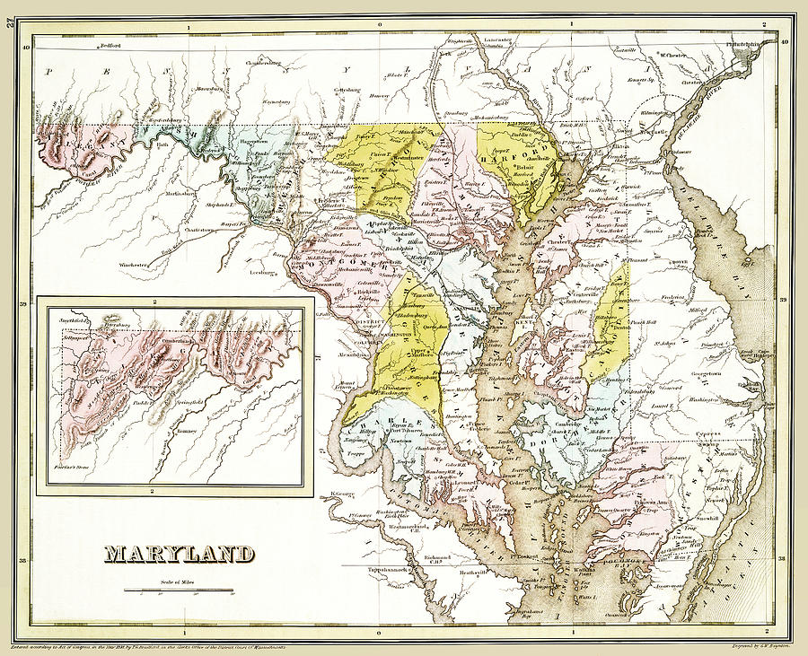 Maryland old map 1838 Photograph by Phil Cardamone