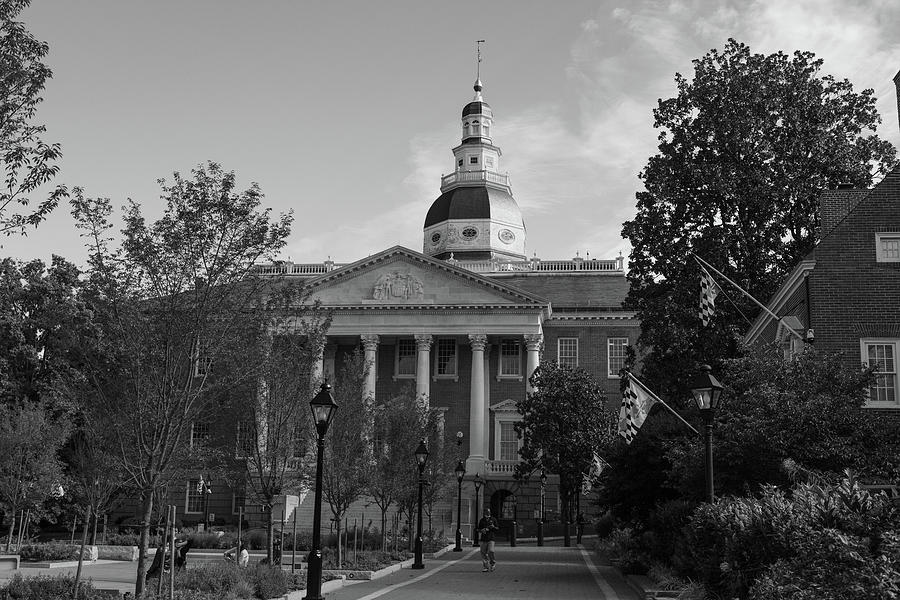 Maryland state capitol building in Annapolis Maryland in black and white Photograph by Eldon McGraw