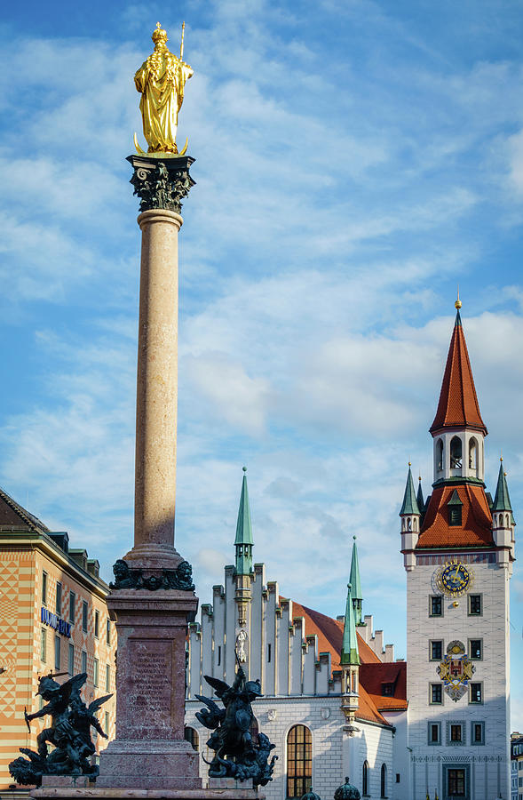 Munich Movie Photograph - Marys Column on Marienplatz by Alexey Stiop