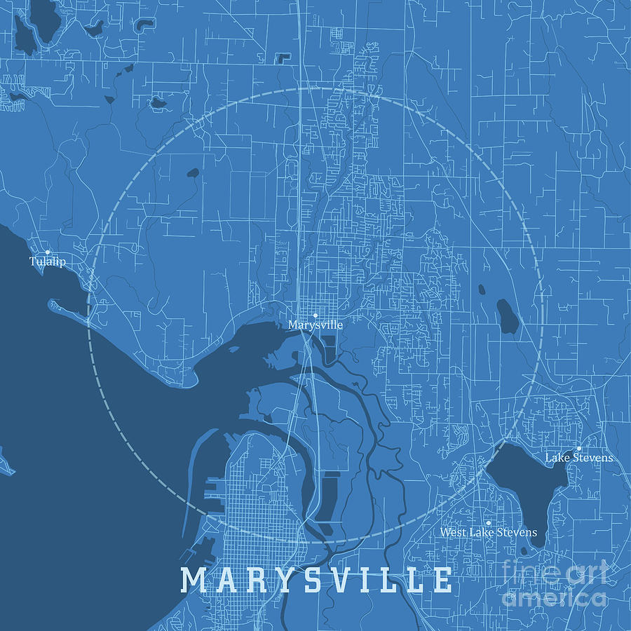 Marysville WA City Vector Road Map Blue Text Digital Art by Frank ...