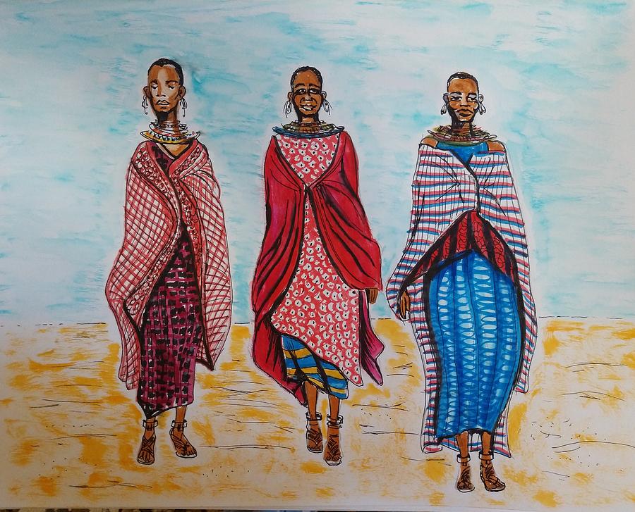 Masai Maidens Painting by Kevin F Bell