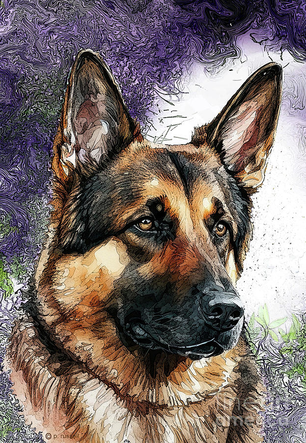 Masculine German Shepherd  Mixed Media by P Russell