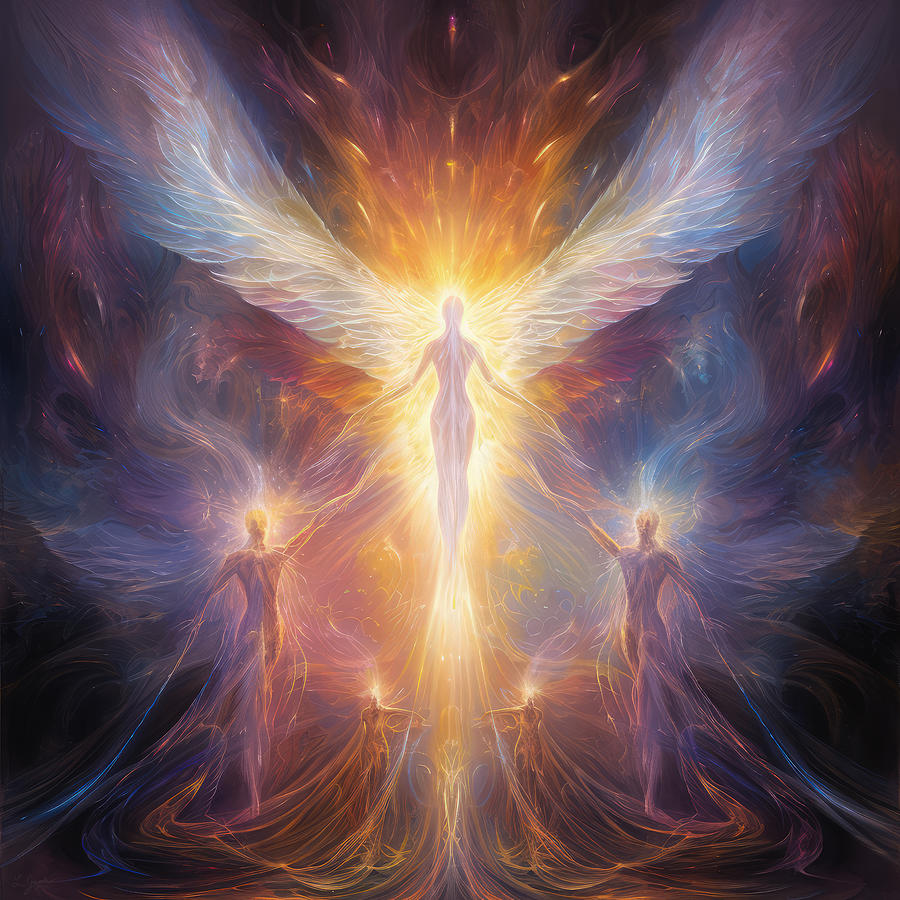 Masculine Vigor, Feminine Compassion - Energies in Ethereal Angels Painting by Lourry Legarde