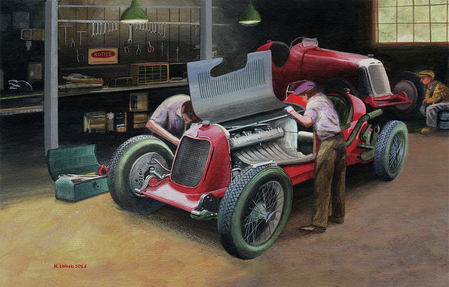 Maserati Maintenance Painting by Norb Lisinski