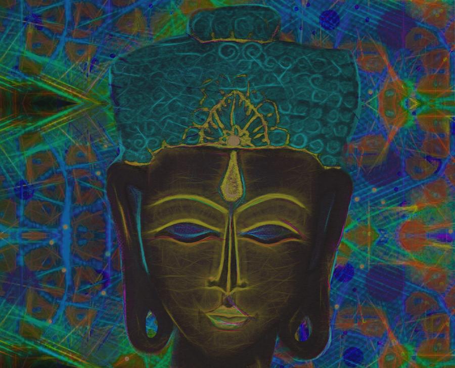 Mask Buddha Face Peace Radiates Out Mixed Media by Joan Stratton