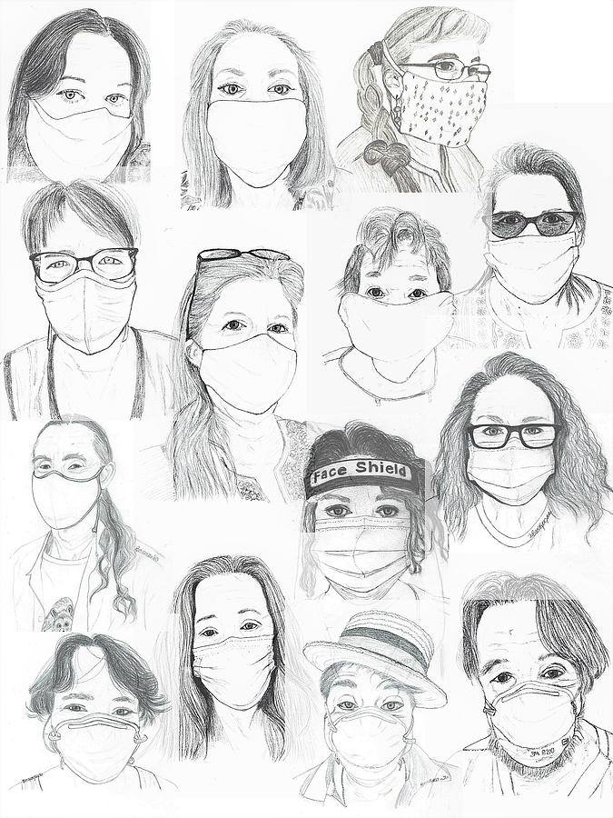 Mask Collage Drawing by Bonnie McKeegan Mask Collage Drawing by Bonnie McKeegan