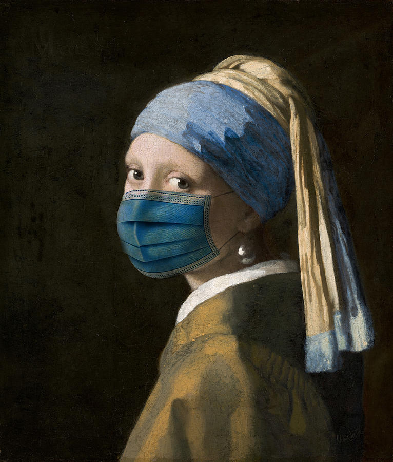 Vintage Digital Art - Masked Girl with a Pearl Earring by Nikki Marie Smith