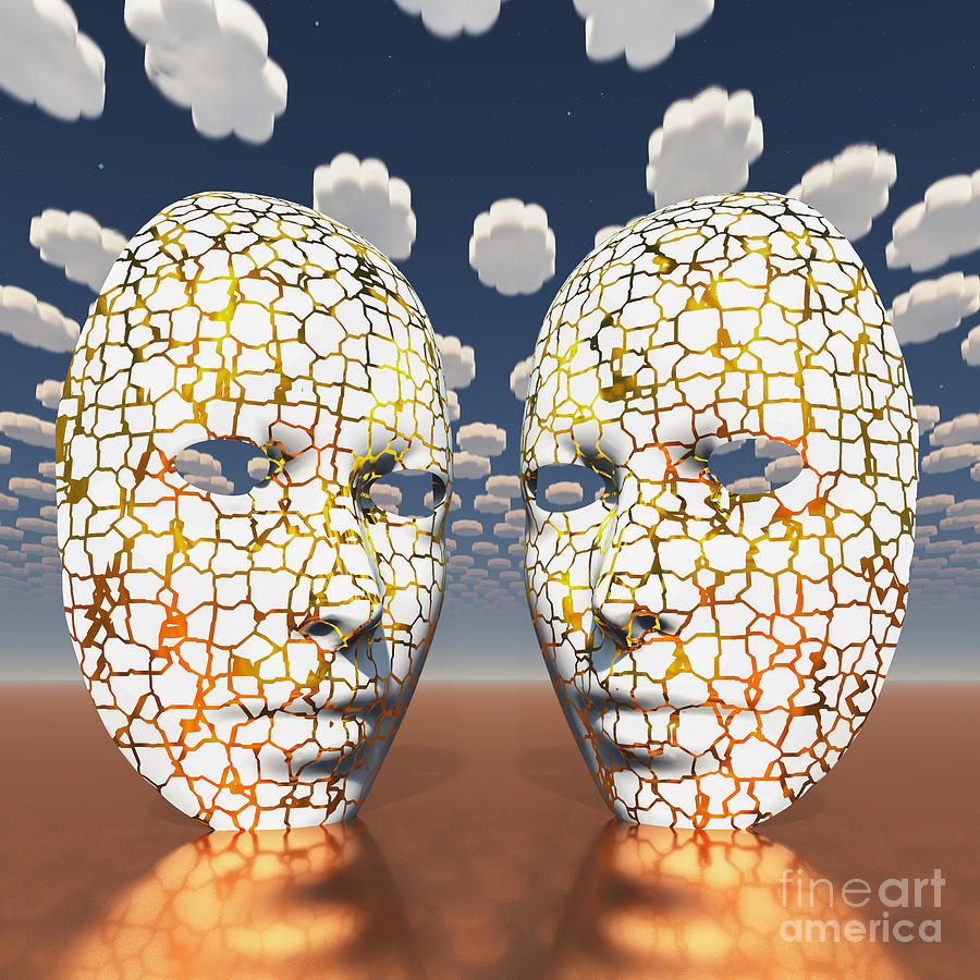 Masks In Surreal Sky Digital Art