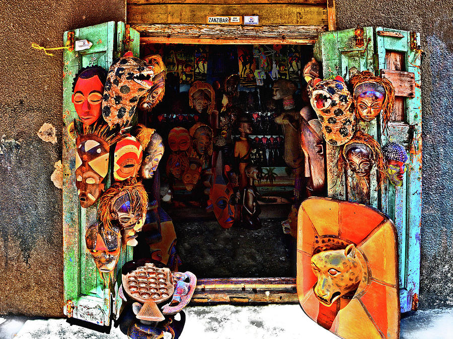 Masks. Shop. Stone Town. Digital Art