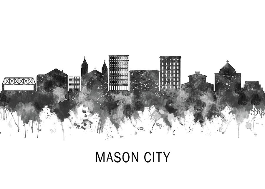 Mason City Iowa Skyline BW Mixed Media by NextWay Art Fine Art America