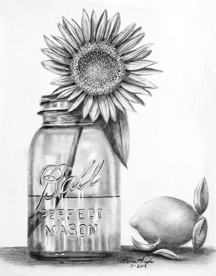 Mason Jar and Sunshine Drawing by Lena Auxier