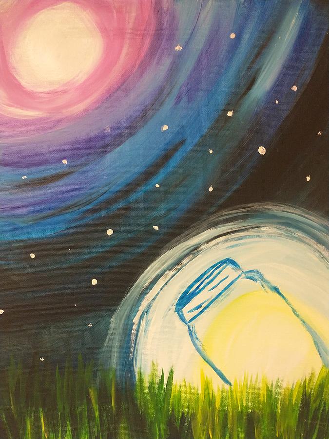 Mason Jar Fireflies Painting by Samantha Scanlon - Pixels