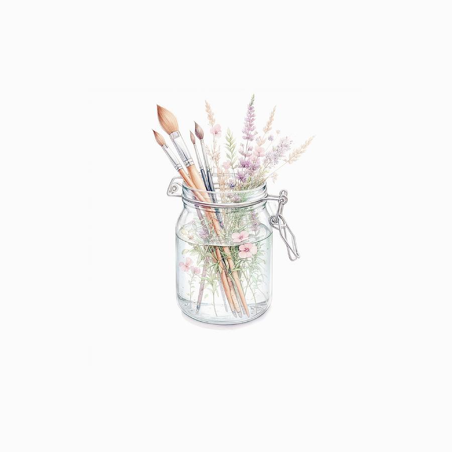 Mason Jar Wildflower Vase Digital Art by Robin Dickinson