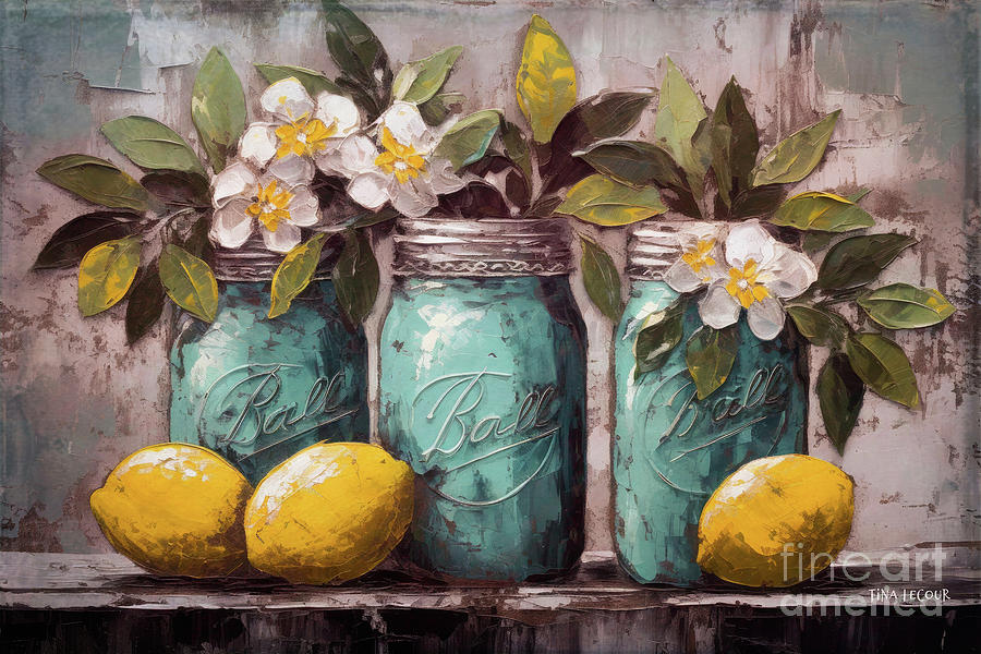 Lemon Painting - Mason Jars and Lemons by Tina LeCour