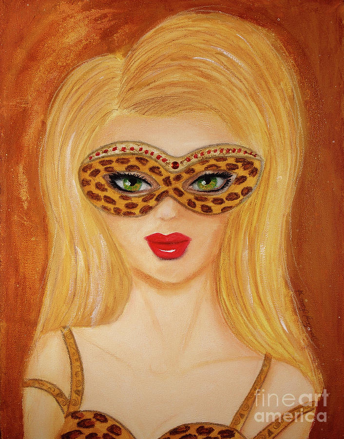 Masquerade In Leopard Print Painting by Dorothy Lee