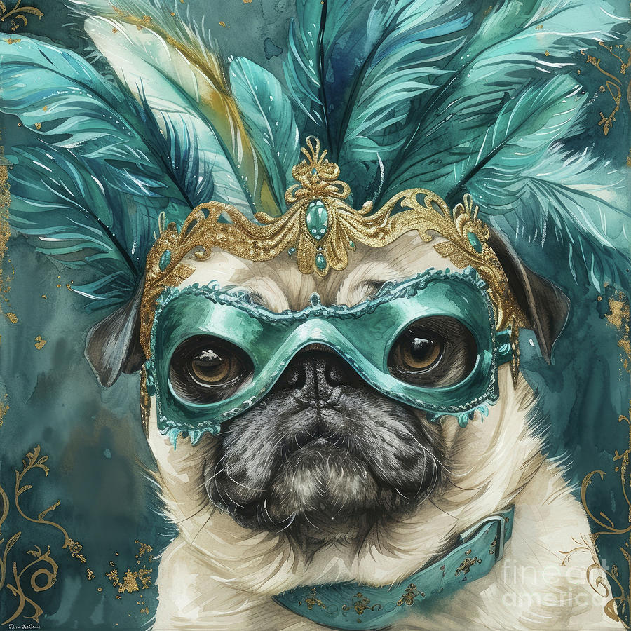 Pug Painting - Masquerade Pug Roxy by Tina LeCour