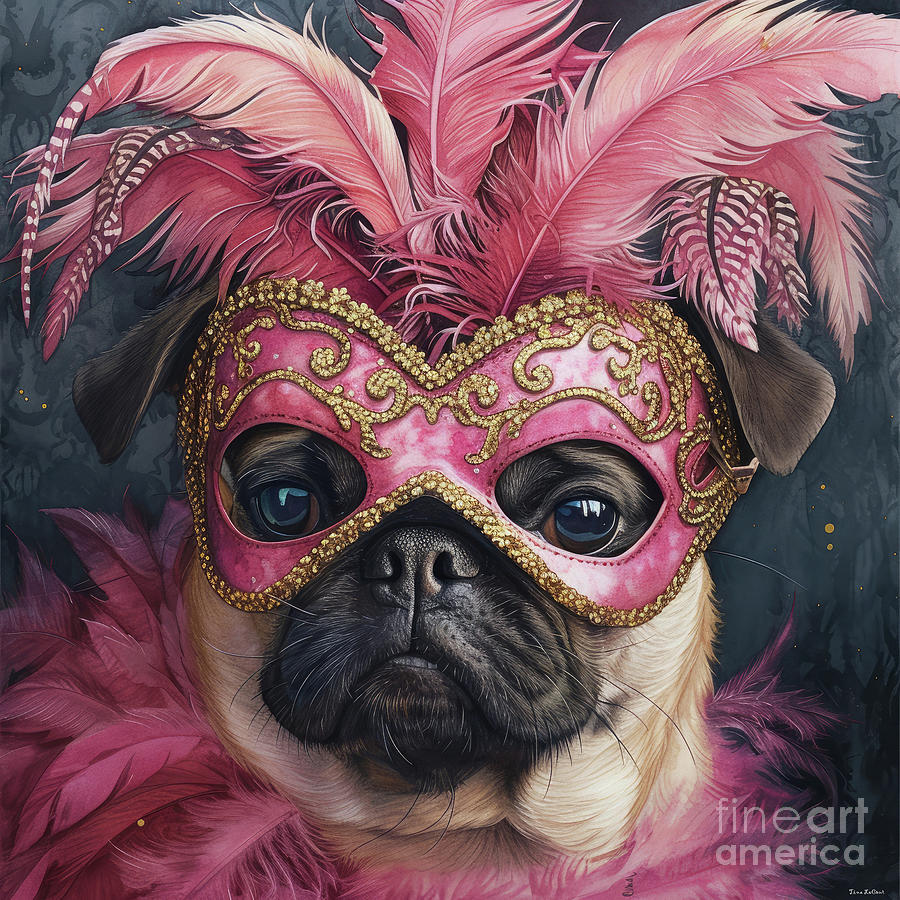 Pug Painting - Masquerade Pug Ruby by Tina LeCour