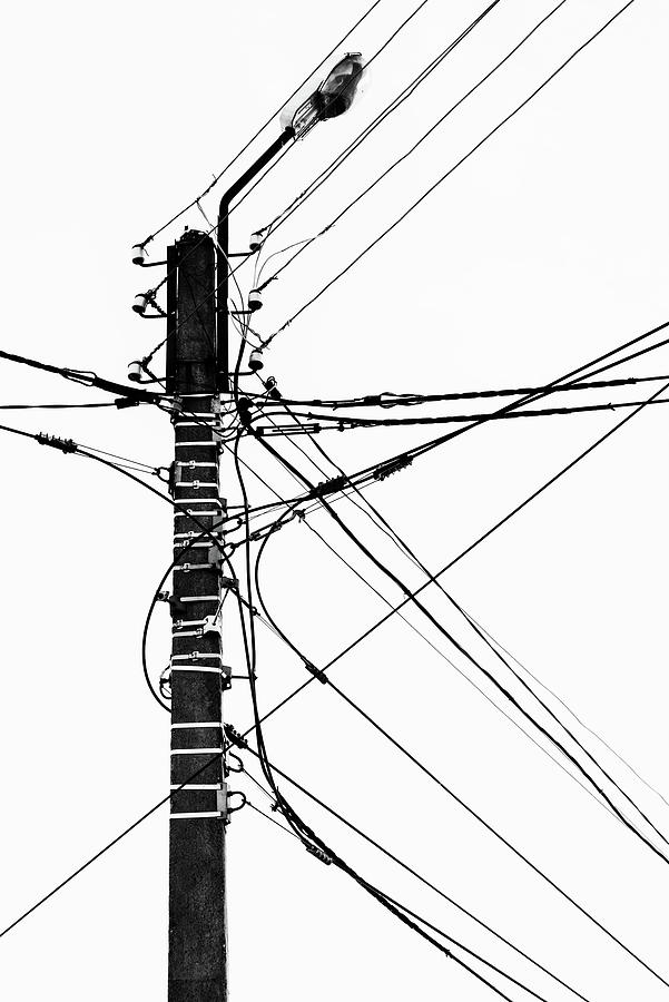 Mass Of Electricity Cables And Pole Photograph