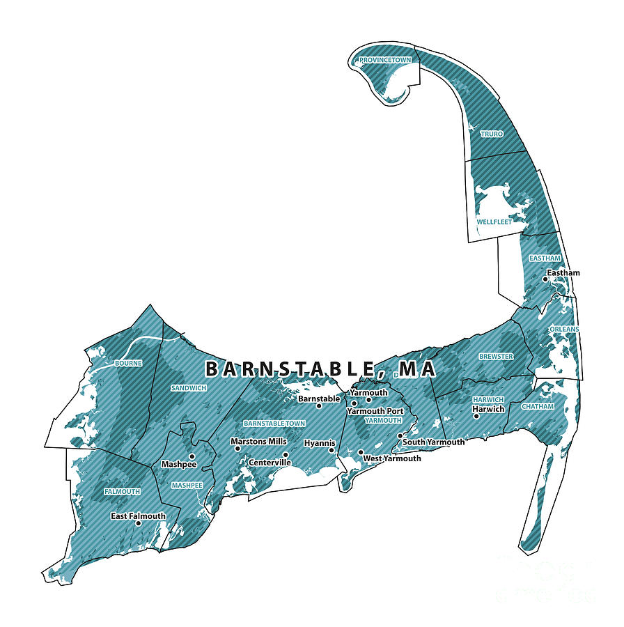 Massachusetts Barnstable County Vector Map Digital Art by Frank ...