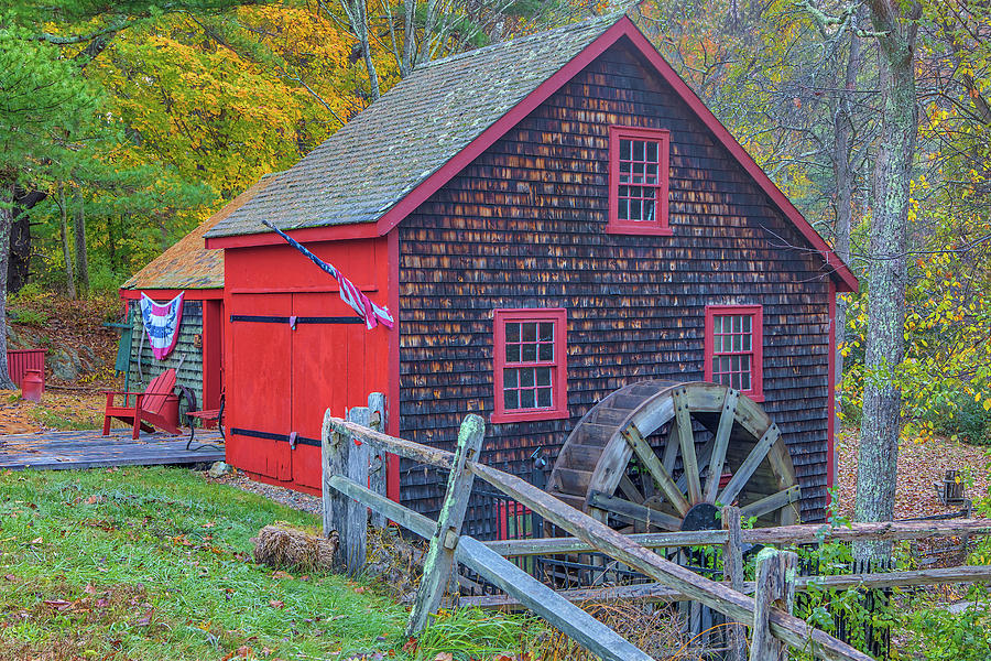 Massachusetts Fall Colors at the Medfield Kingsbury Grist Mill Photograph by Juergen Roth