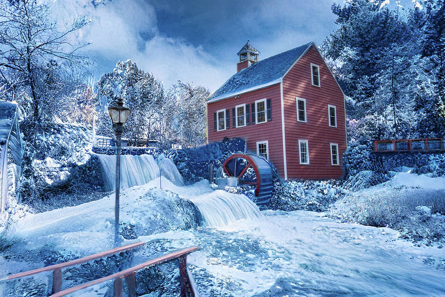 Massachusetts Grist Mill in Winter-Digital Art Photograph by Jeff Folger
