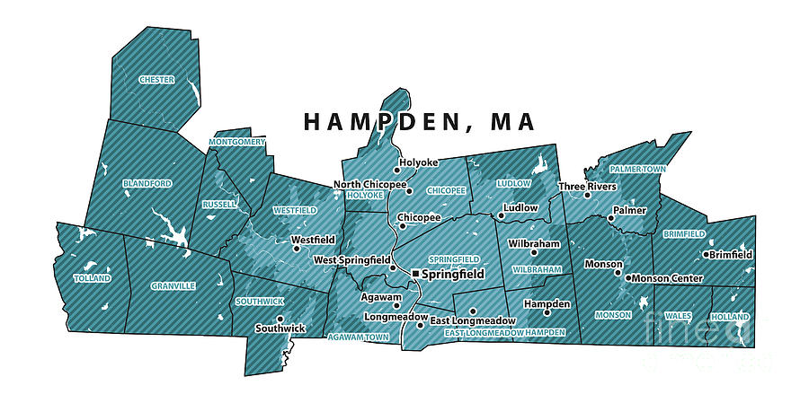 Massachusetts Hampden County Vector Map Digital Art by Frank Ramspott ...